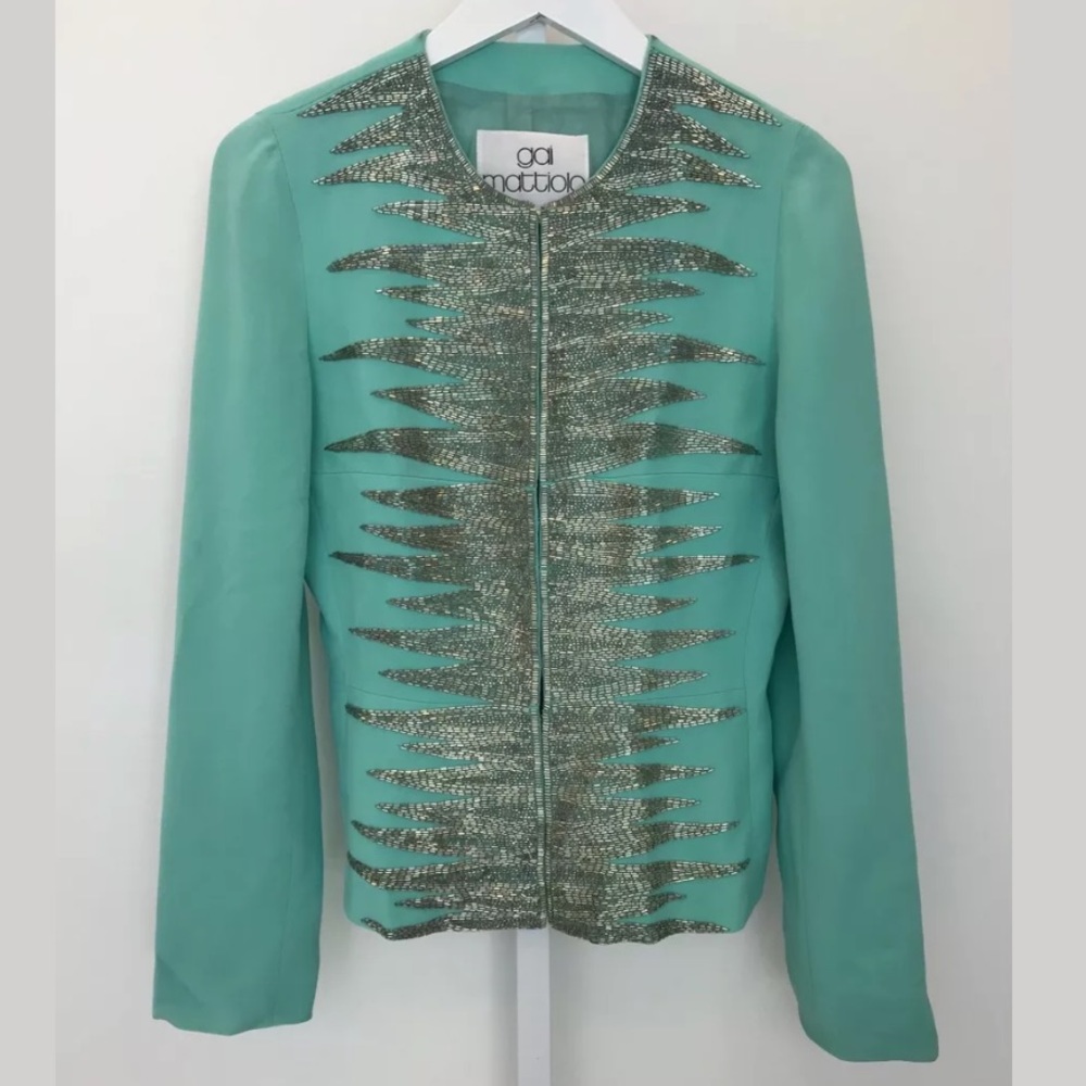 GAI MATTIOLO VINTAGE AQUA SILVER BEADED JACKET SIZE US 8 - Picture 2 of 13